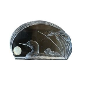 Capredoni Darlington Crystal England Duck and Duckling Bulrushes‎ paperweight
